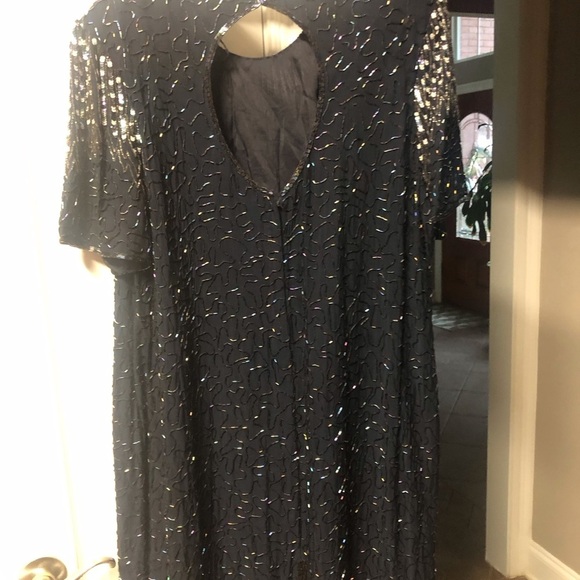 Vintage Navy Blue Beaded and Sequined Cocktail Dress Size Large - Picture 9 of 10